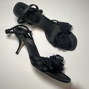 MIU MIU Kitten Heels EU 36/ Women’s 6 Wrap Ankle 2000s Black Roses Y2K Vintage